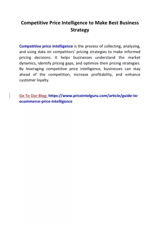 competitive price intelligence to make best