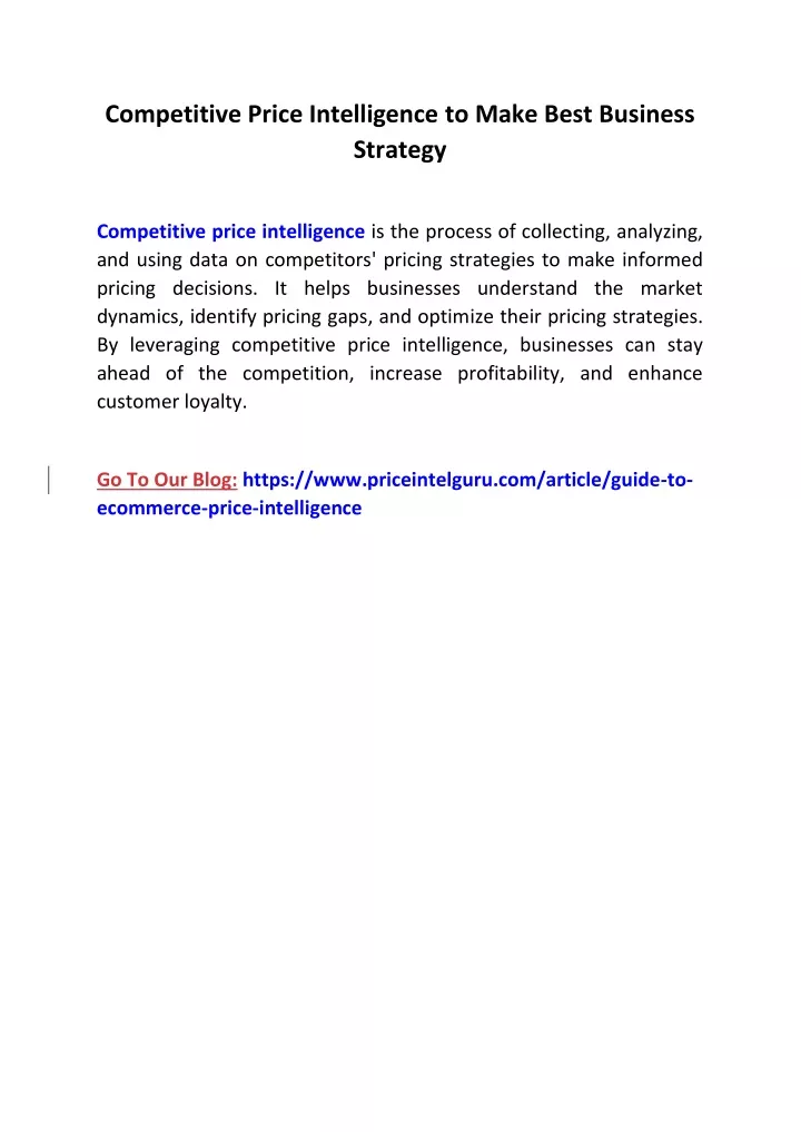 competitive price intelligence to make best