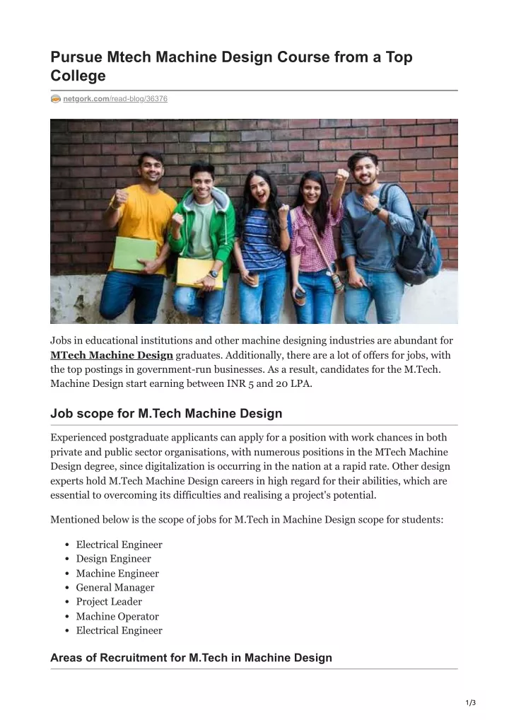 pursue mtech machine design course from