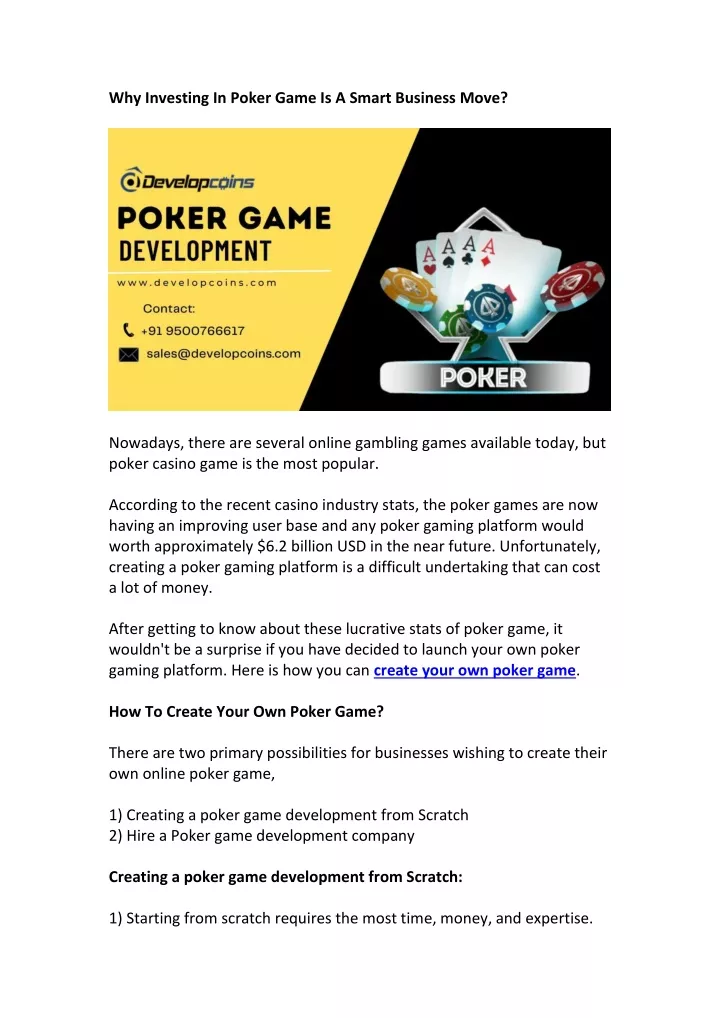 why investing in poker game is a smart business