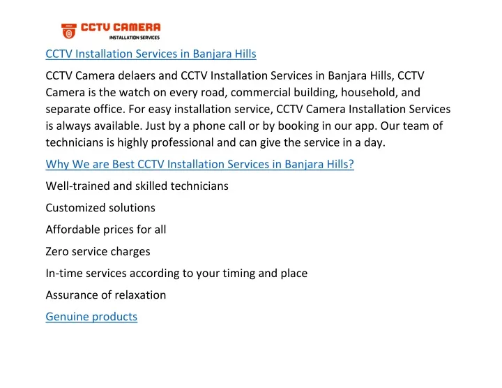 cctv installation services in banjara hills