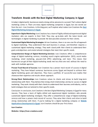 Transform Brands with the Best Digital Marketing Company in Egypt