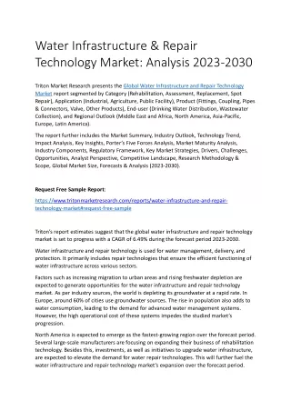 Water Infrastructure & Repair Technology Market: Analysis 2023-2030
