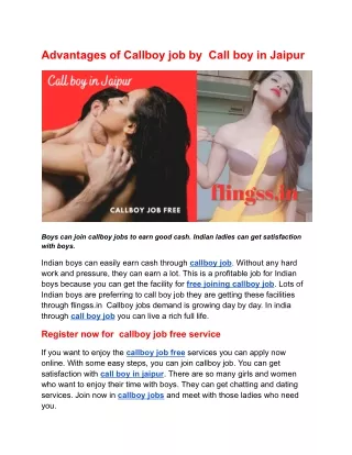advantages of callboy job by call boy in jaipur
