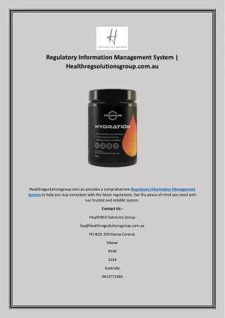 Regulatory Information Management System | Healthregsolutionsgroup.com.au