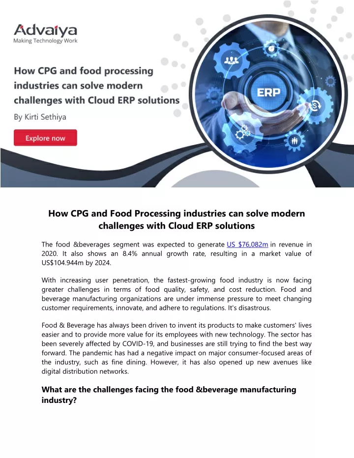 how cpg and food processing industries can solve