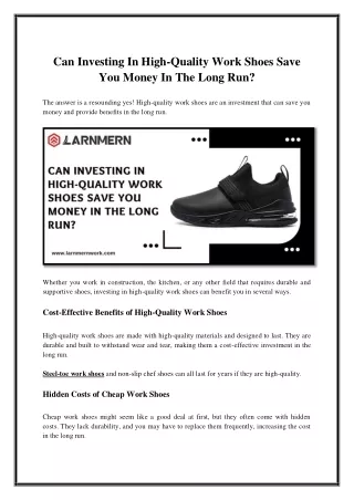 Can Investing In High-Quality Work Shoes Save You Money In The Long Run?