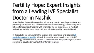 Fertility Hope: Expert Insights from a Leading IVF Specialist Doctor in Nashik