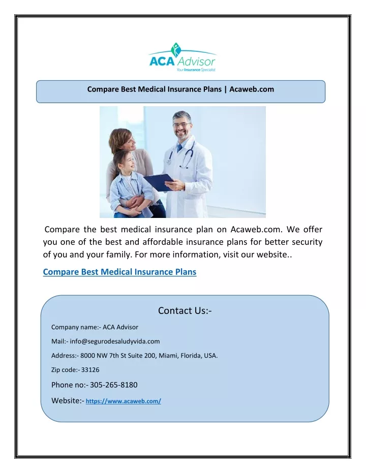 compare best medical insurance plans acaweb com