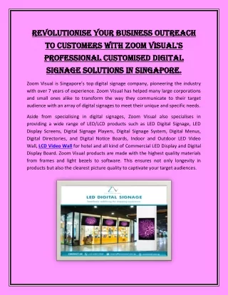 Revolutionise your business outreach to customers with Zoom Visual's professional customised digital signage solutions i