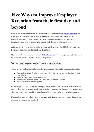Five Ways to Improve Employee Retention from their first day and beyond