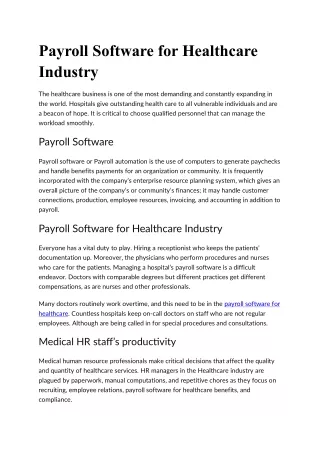 Payroll Software for Healthcare Industry