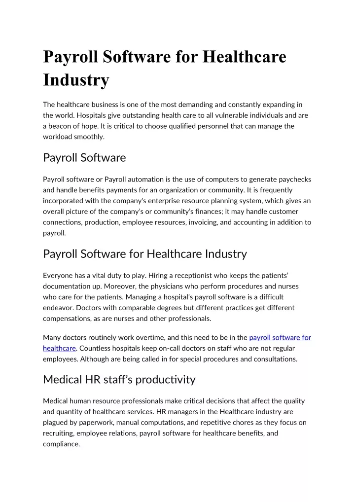 payroll software for healthcare industry