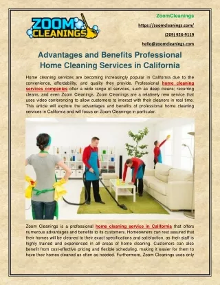 Advantages and Benefits Professional Home Cleaning Services in California