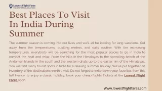 Best Places To Visit In India During Summer