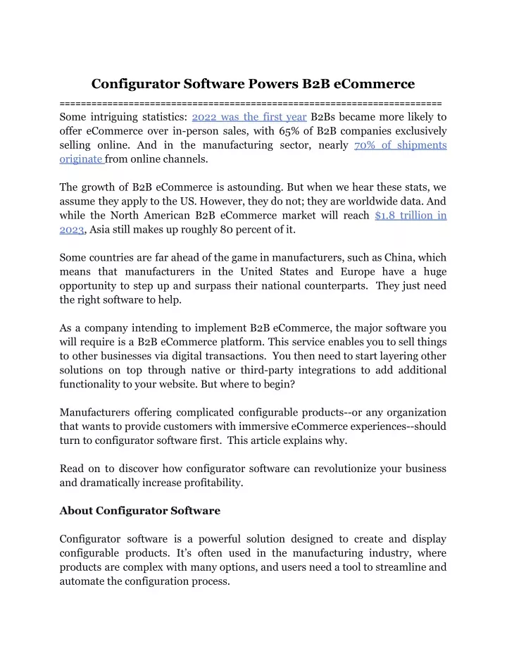 configurator software powers b2b ecommerce