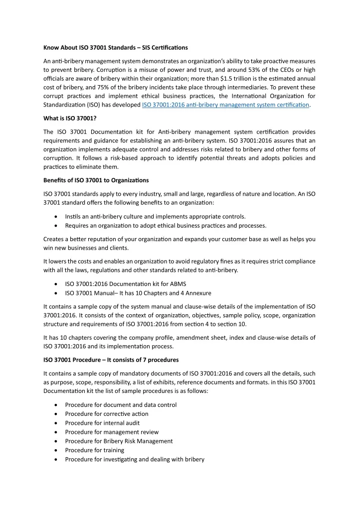 know about iso 37001 standards sis certifications