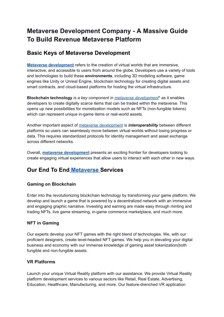 metaverse development company a massive guide