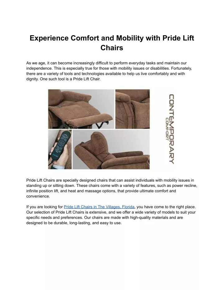 experience comfort and mobility with pride lift