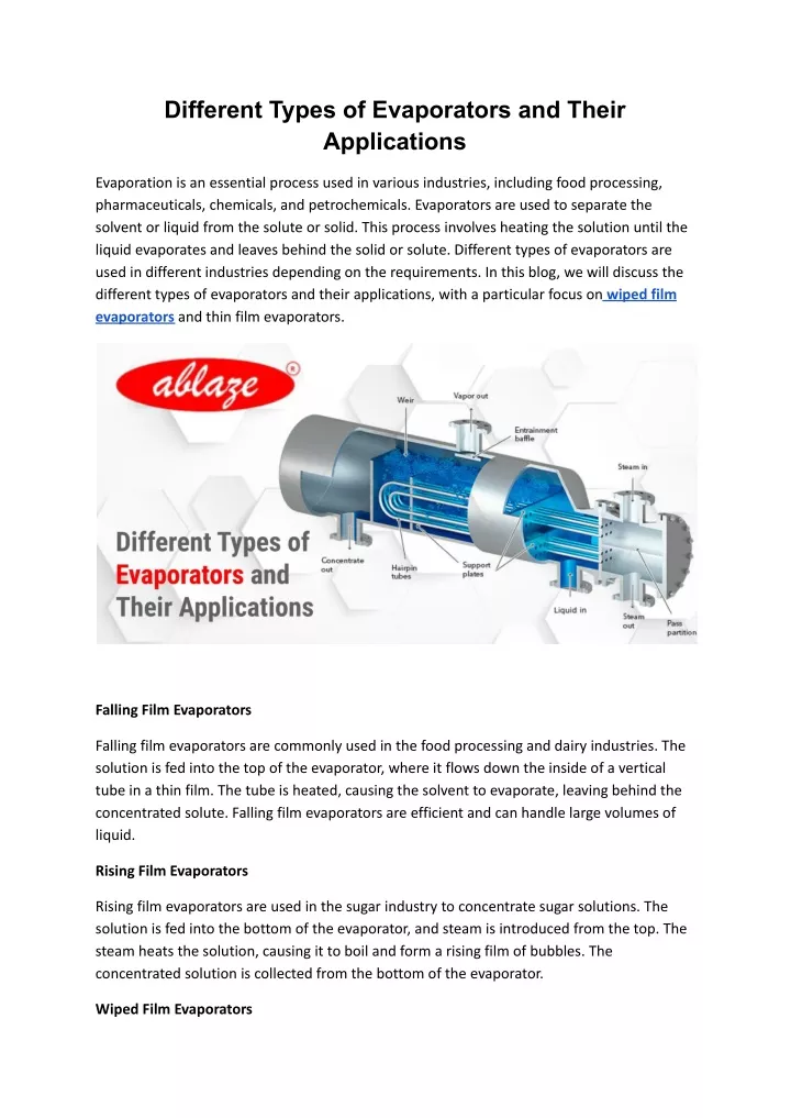 different types of evaporators and their