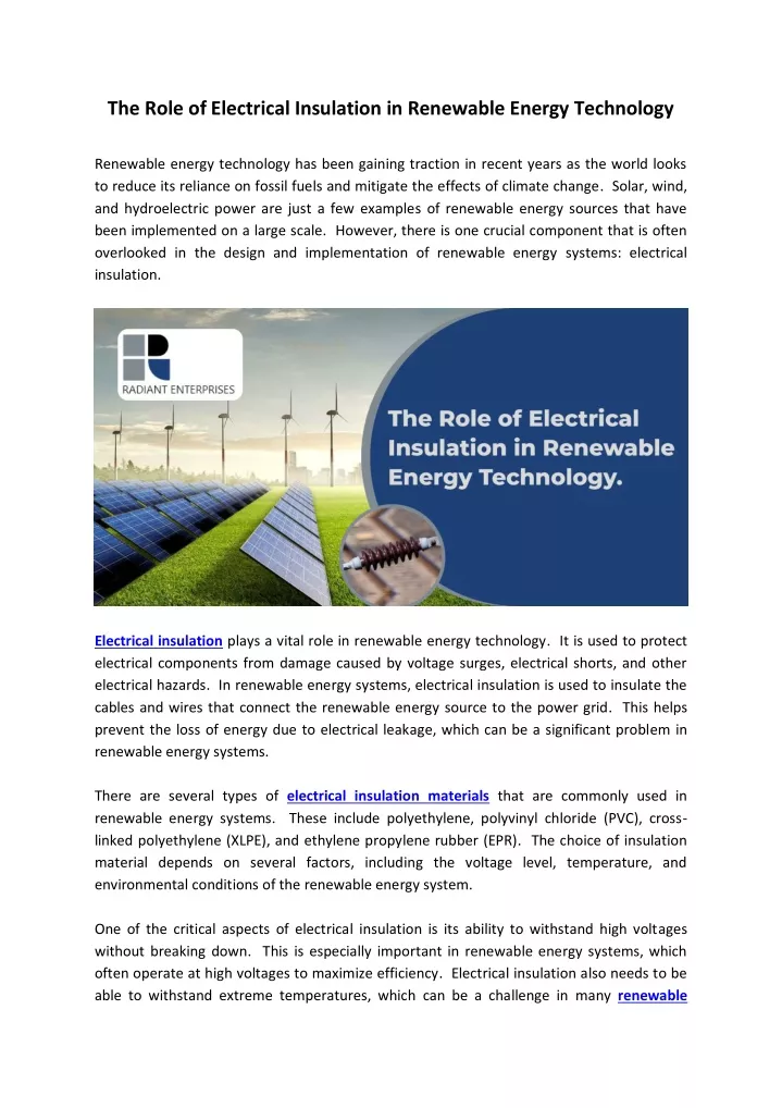 the role of electrical insulation in renewable