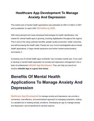 Healthcare App Development To Manage Anxiety And Depression