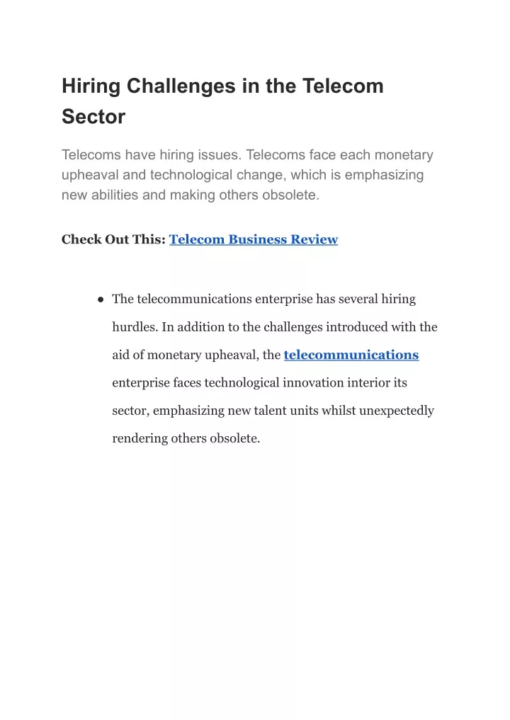 hiring challenges in the telecom sector