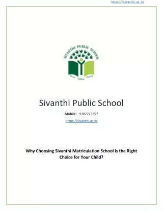 Sivanthi Matriculation School near Porur