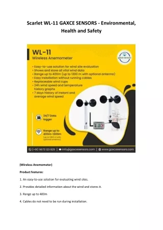 Scarlet WL-11 GAXCE SENSORS - Environmental, Health and Safety