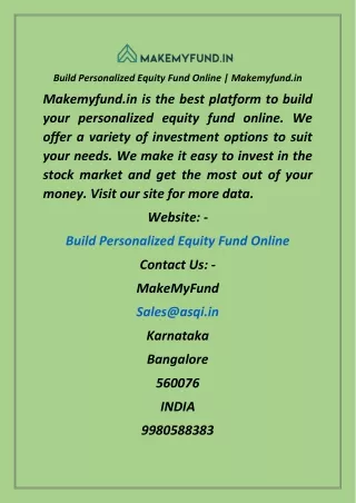 Build Personalized Equity Fund Online  Makemyfund.in