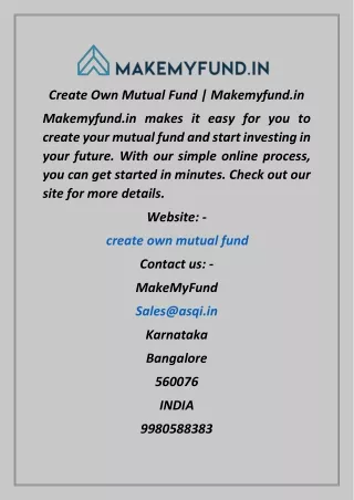 Create Own Mutual Fund  Makemyfund.in