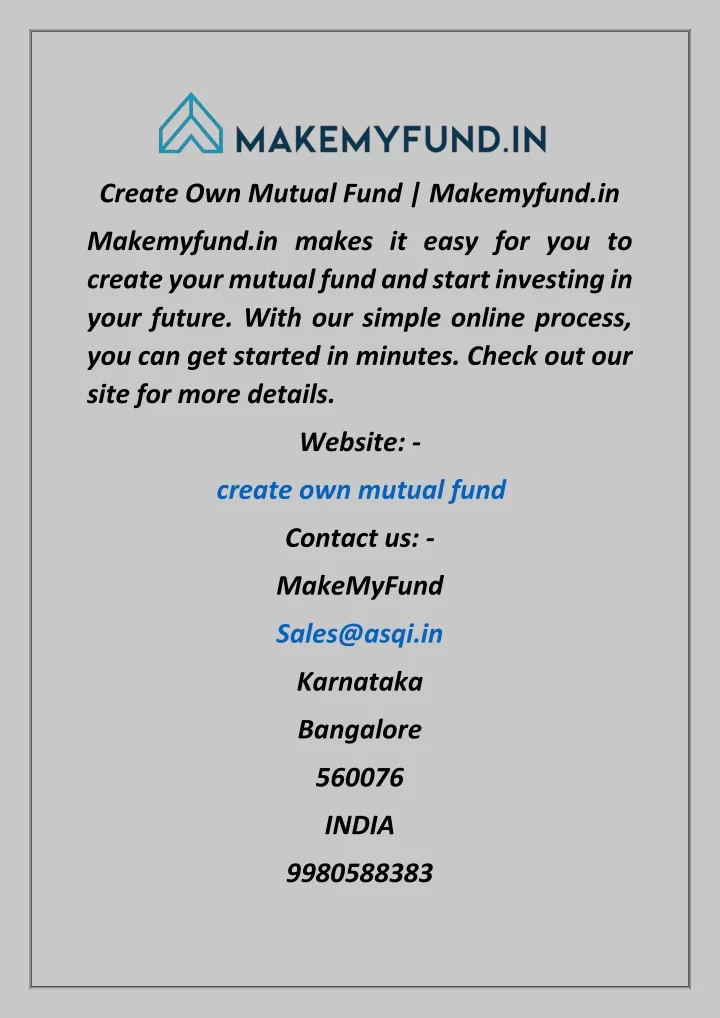 create own mutual fund makemyfund in