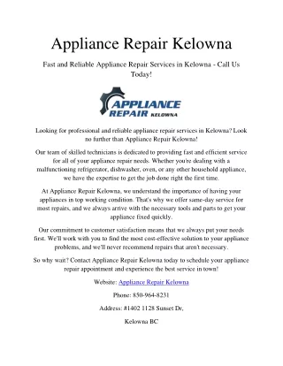 Appliance Repair Kelowna