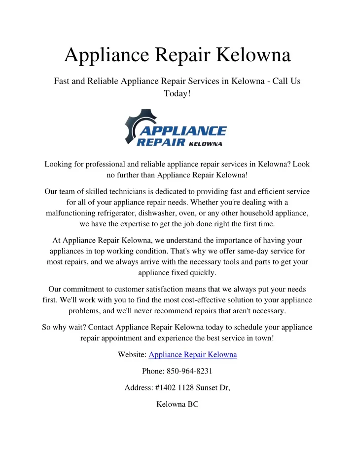 appliance repair kelowna