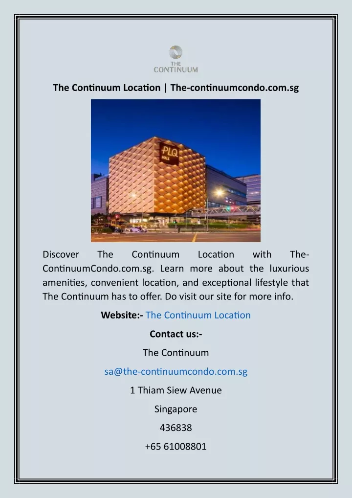 the continuum location the continuumcondo com sg