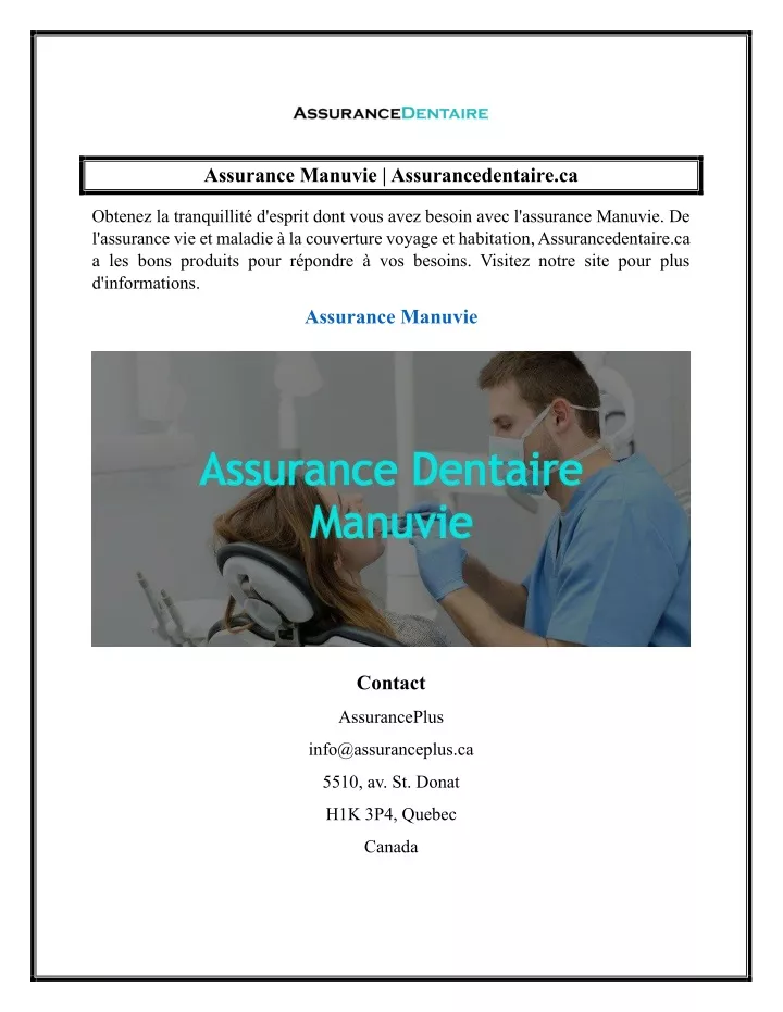 assurance manuvie assurancedentaire ca