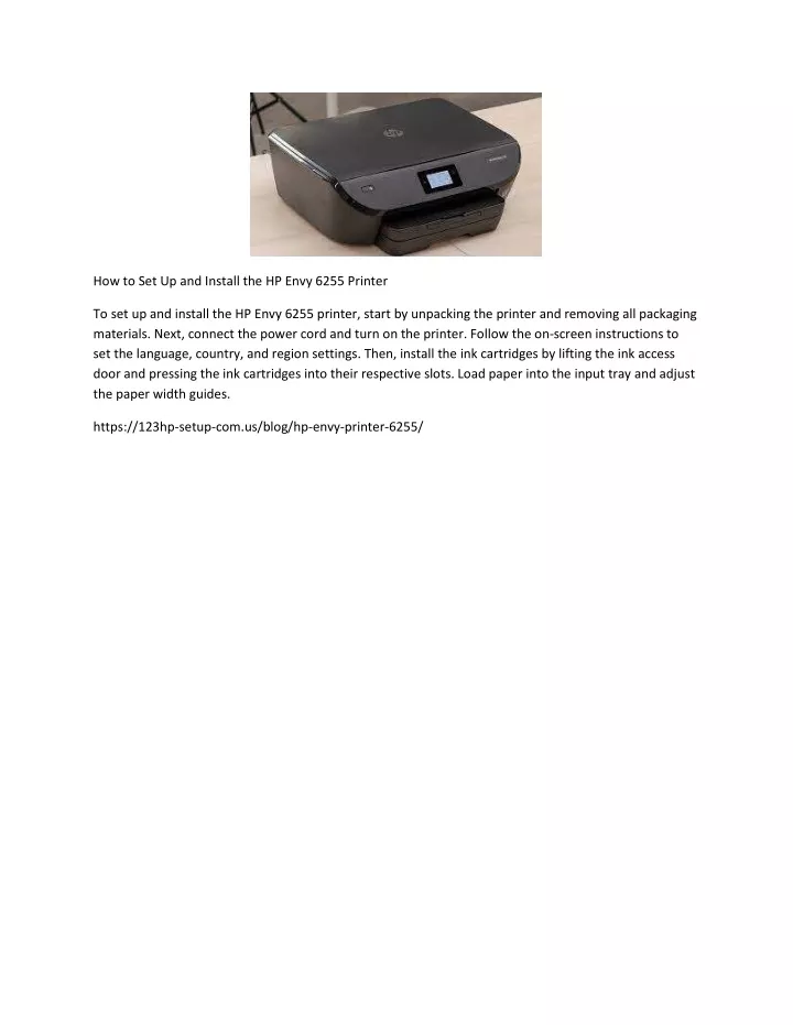 how to set up and install the hp envy 6255 printer