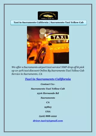 Taxi in Sacramento California | Sacramento Taxi Yellow Cab