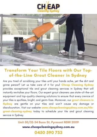 Transform Your Tile Floors with Our Top-of-the-Line Grout Cleaner in Sydney