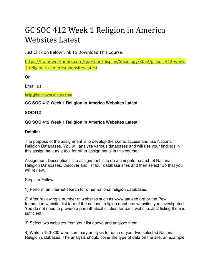 gc soc 412 week 1 religion in america websites