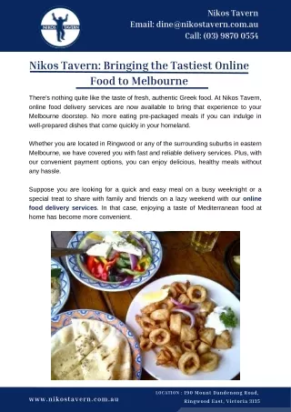 Nikos Tavern Bringing the Tastiest Online Food to Melbourne
