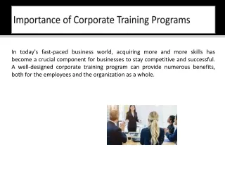 Importance of Corporate Training Programs