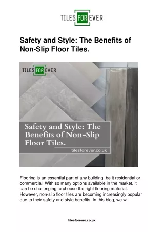 Saftey And Style The Benefits Of Non-slip Floor Tiles