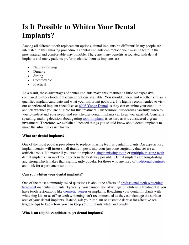 is it possible to whiten your dental implants