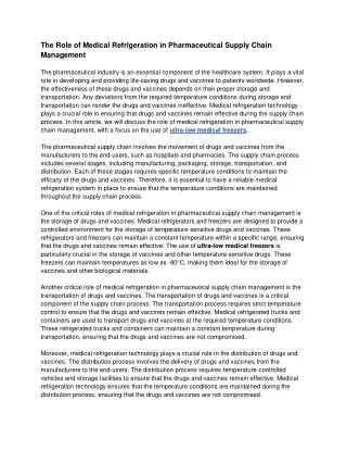 The Role of Medical Refrigeration in Pharmaceutical Supply Chain Management