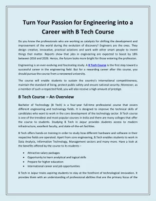 Turn Your Passion for Engineering into a Career with B Tech Course