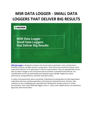 MSR DATA LOGGER - SMALL DATA LOGGERS THAT DELIVER BIG RESULTS