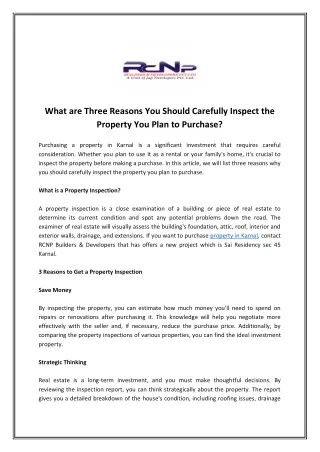 What are Three Reasons You Should Carefully Inspect the Property You Plan to Purchase