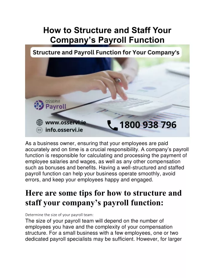 how to structure and staff your company s payroll