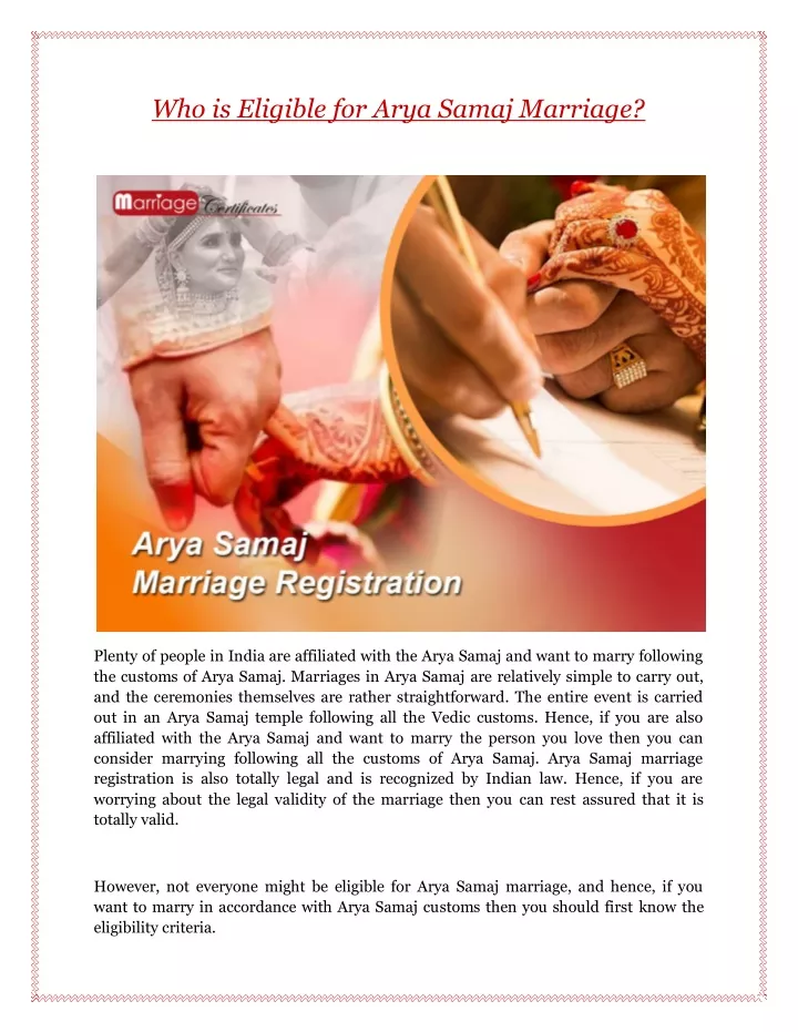 who is eligible for arya samaj marriage